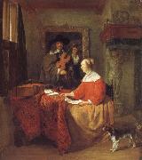 Gabriel Metsu A Woman Seated at a Table and a Man Tuning a Violin oil on canvas